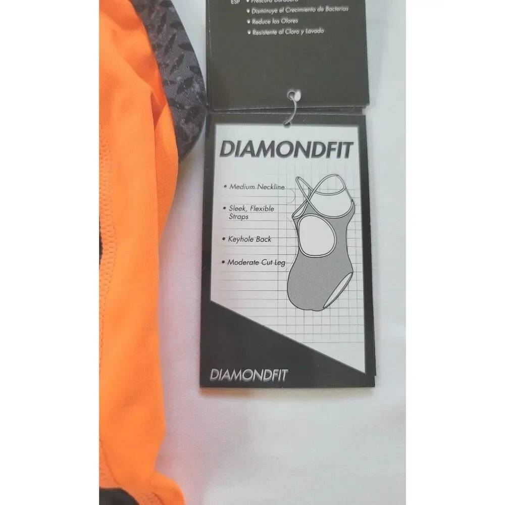 TYR Female Durafast Elite DiamondFit Swimsuit Black Orange, Size 34/M/8